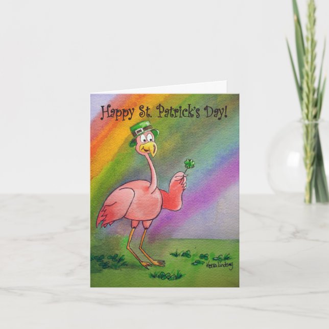 Flamingo Line Happy St. Patrick's Day Lucky Irish Card (Front)