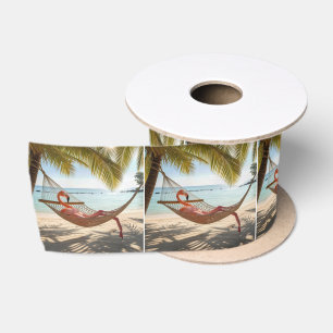 Flamingo Lounging in a Hammock Satin Ribbon