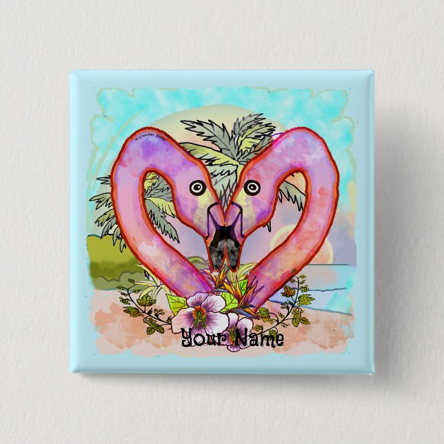 Flamingo Love  2 Inch Square Button (Front)