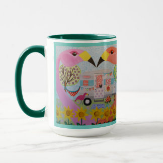 Flamingo Love at Vintage Trailer Folk Art in Green Mug