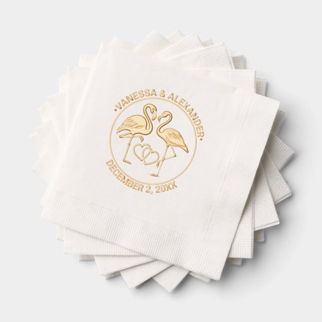 Flamingo Love Birds Hearts #2 Wedding Couple Foil Napkins (Insitu (Stacked))