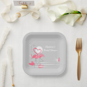 Flamingo Love Bridal Shower square Paper Plate