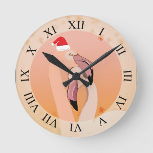Flamingo Love, Christmas Round Clock