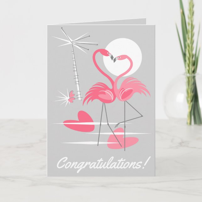 Flamingo Love Congratulations! inside text grey Card (Front)