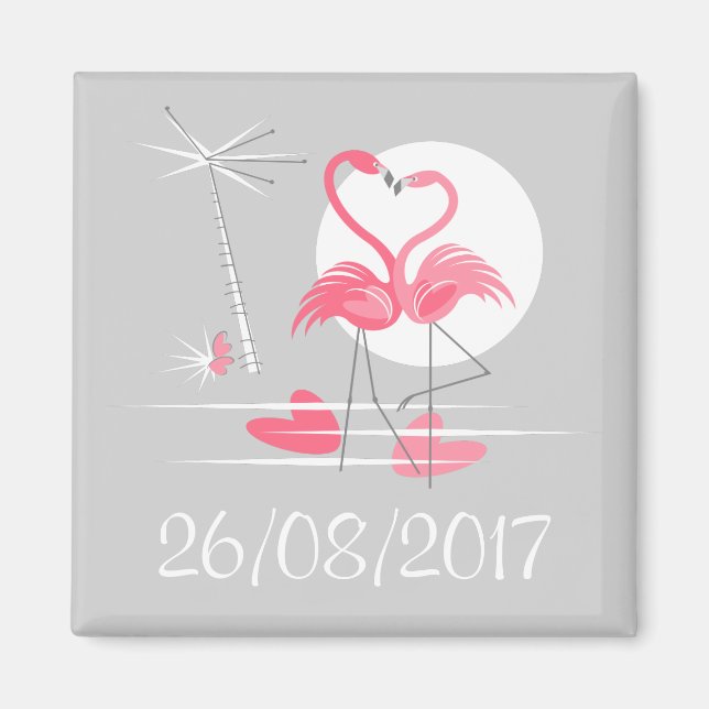 Flamingo Love Date magnet square (Front)