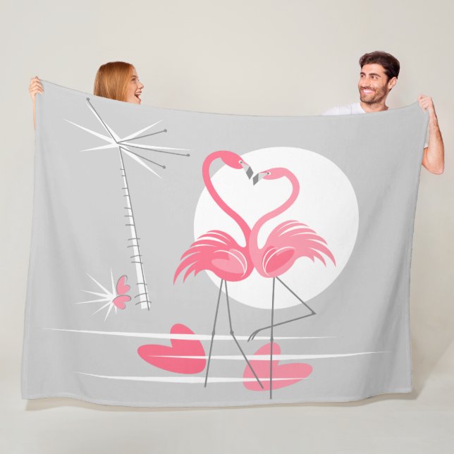 Flamingo Love fleece blanket large horizontal (In Situ)