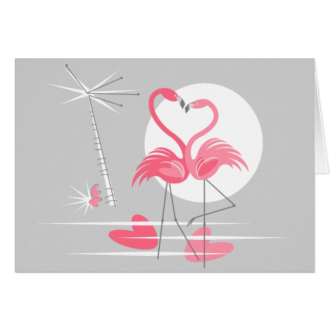 Flamingo Love greetings card landscape (Front Horizontal)