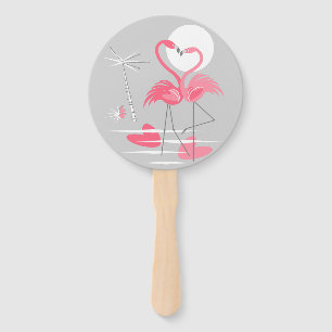 Flamingo Love hand fan round