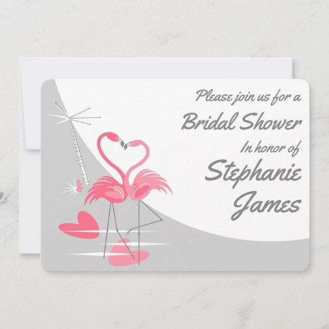 Flamingo Love Large Moon Bridal Shower invitation (Front)