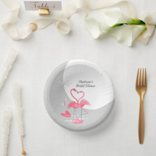 Flamingo Love Large Moon Bridal Shower Paper Plate