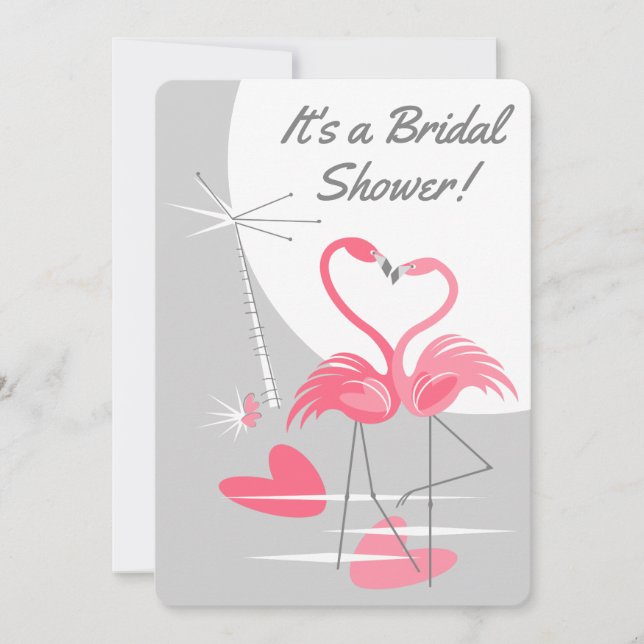 Flamingo Love Large Moon Bridal Shower vertical Invitation (Front)