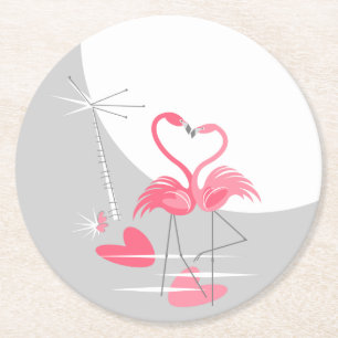 Flamingo Love Large Moon coaster round