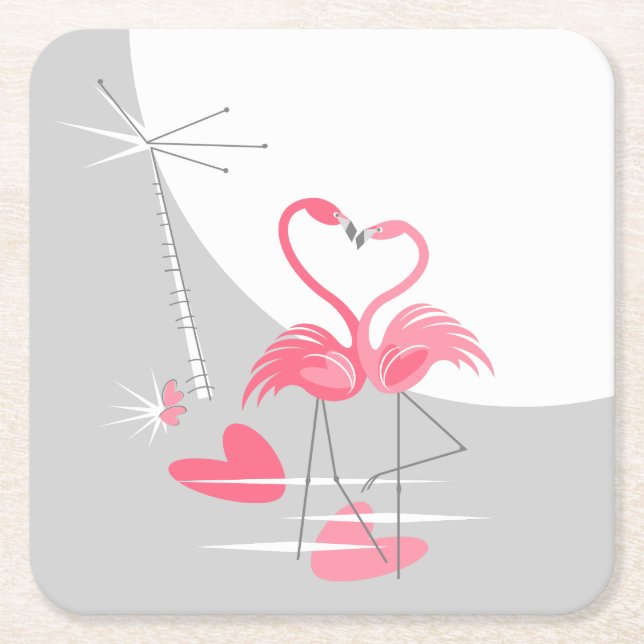 Flamingo Love Large Moon coaster square (Front)