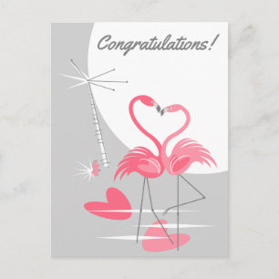 Flamingo Love Large Moon Congratulations! postcard
