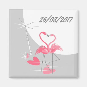 Flamingo Love Large Moon Date magnet square