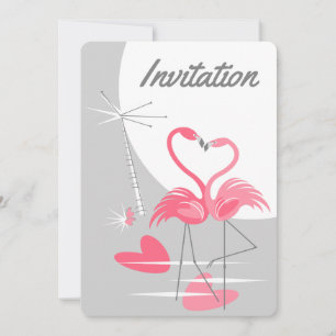 Flamingo Love Large Moon Invitation vertical
