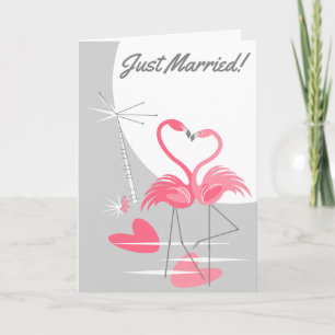 Flamingo Love Large Moon Just Married! text Announcement