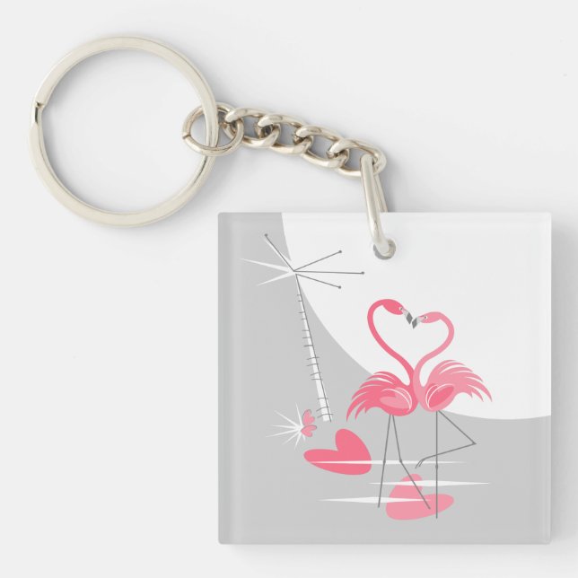 Flamingo Love Large Moon keychain acrylic square (Front)