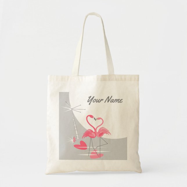 Flamingo Love Large Moon Name budget tote Bag (Front)