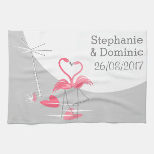 Flamingo Love Large Moon Names Date kitchen towel