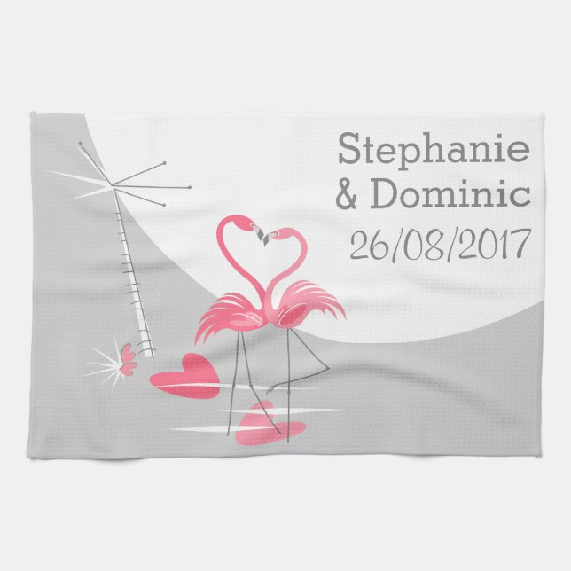 Flamingo Love Large Moon Names Date kitchen towel (Horizontal)