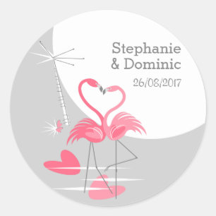Flamingo Love large Moon Names Date round Classic Round Sticker