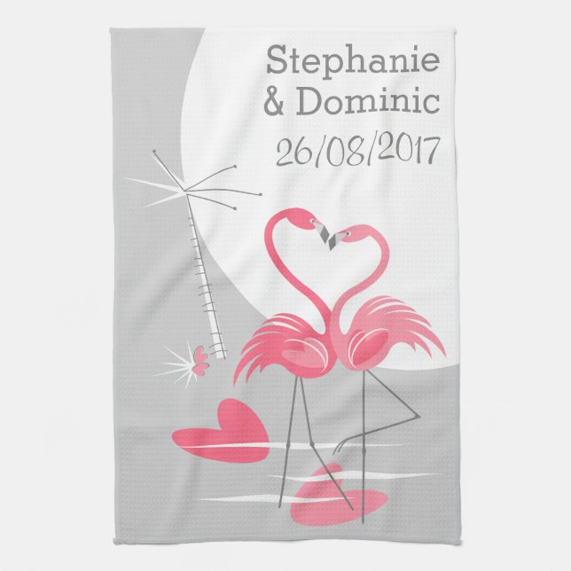 Flamingo Love Large Moon Names Date vertical Kitchen Towel (Vertical)