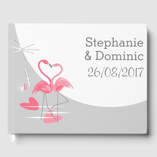 Flamingo Love Large Moon Names Dates guest book (Front)