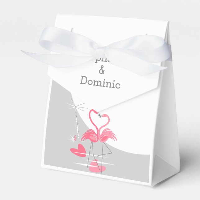 Flamingo Love Large Moon Names favour box tent (Front Side)