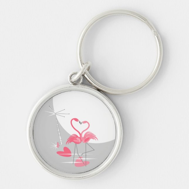 Flamingo Love large Moon premium keychain round (Front)