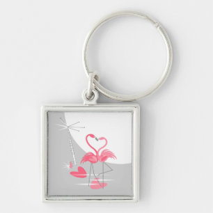 Flamingo Love Large Moon premium square Keychain