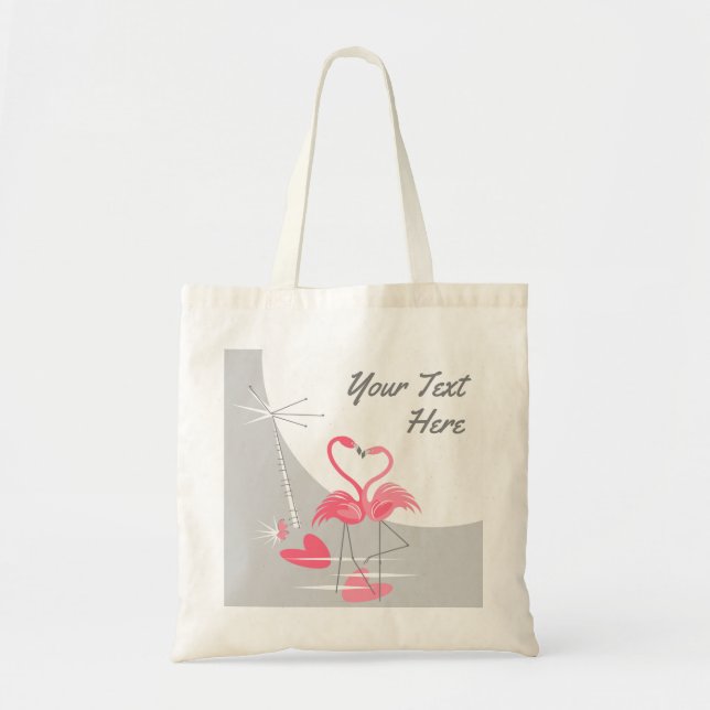 Flamingo Love Large Moon Text budget tote Bag (Front)
