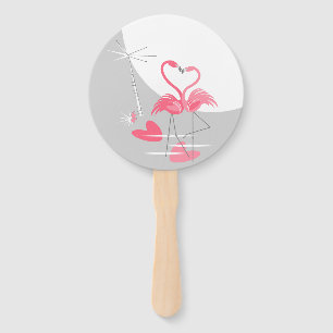 Flamingo Love Large Moon Text hand fan round