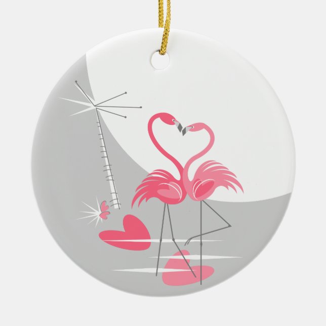 Flamingo Love Large Moon text ornament round (Front)