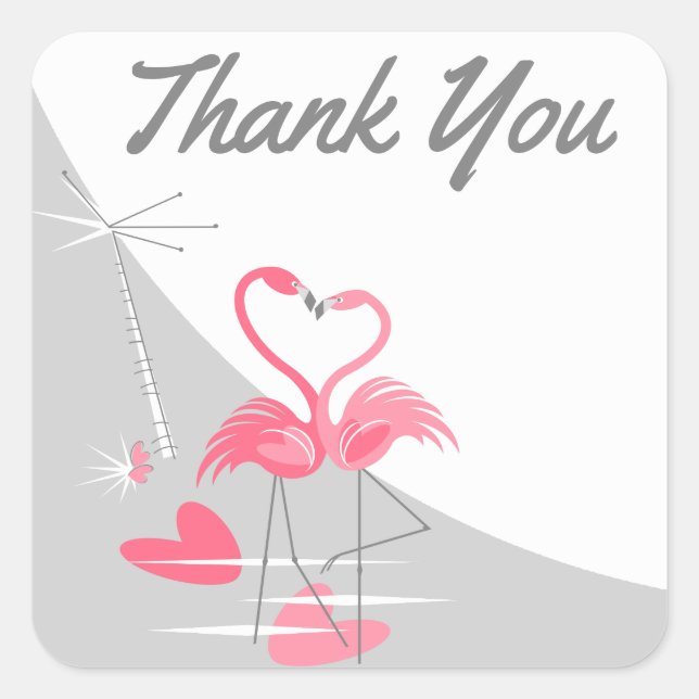 Flamingo Love Large Moon Thank You square Square Sticker (Front)