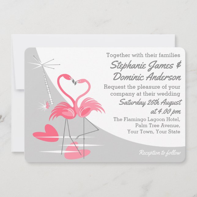 Flamingo Love Large Moon wedding landscape Invitation (Front)