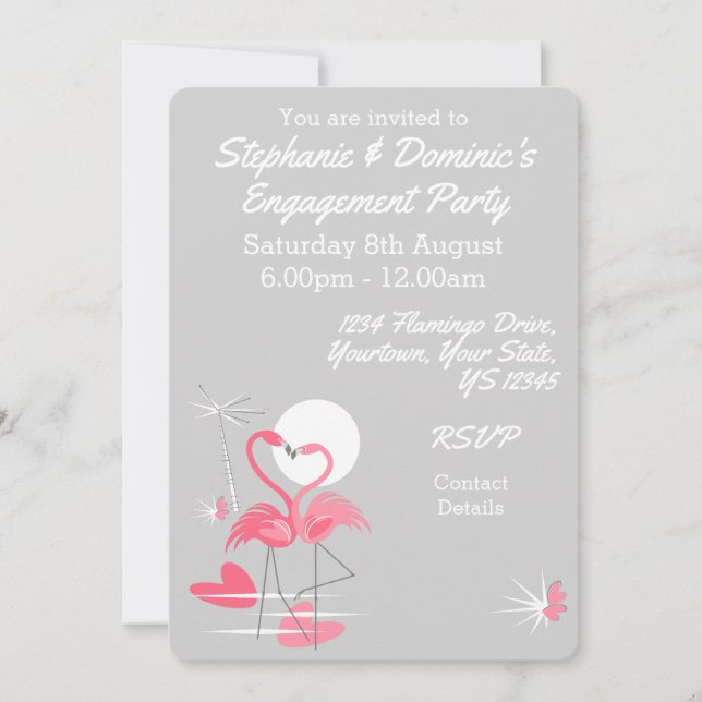 Flamingo Love Multi back Engagement invitation (Front)