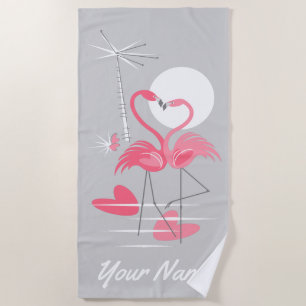 Flamingo Love Name beach towel