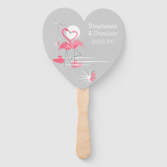 Flamingo Love Names Dates hand fan heart (Front)