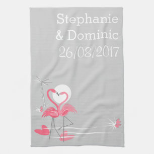 Flamingo Love Names Side Date vertical Kitchen Towel