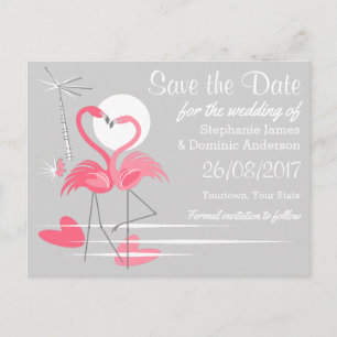 Flamingo Love Save the Date postcard landscape