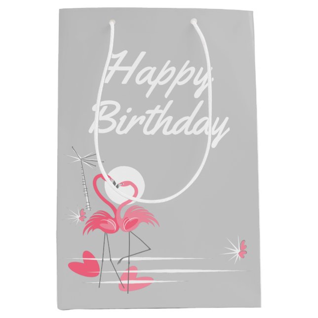 Flamingo Love Side Happy Birthday medium Gift Bag (Front)