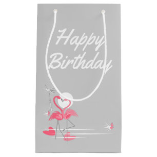 Flamingo Love Side Happy Birthday small Gift Bag