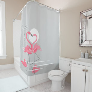 Flamingo Love Side shower curtain