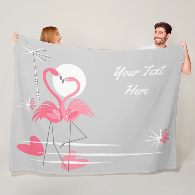 Flamingo Love Side Text fleece blanket horizontal (In Situ)