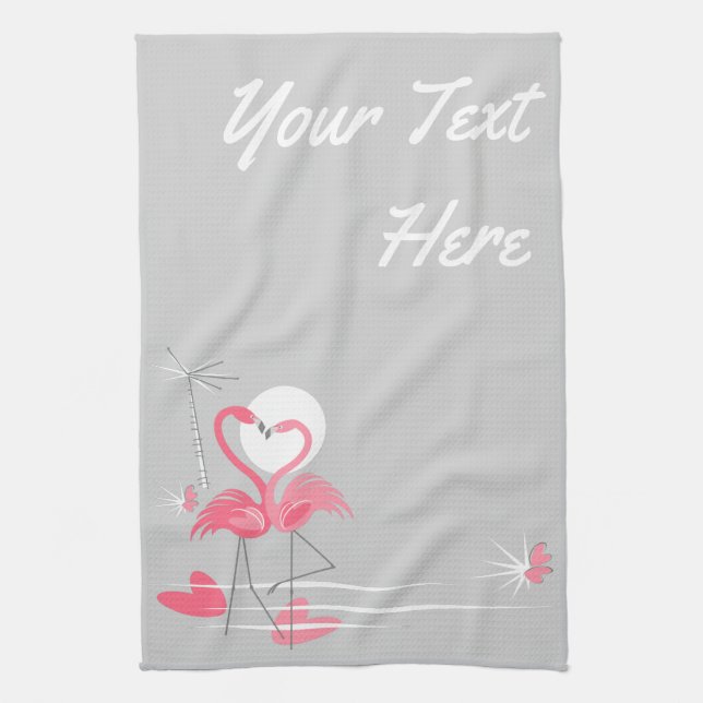 Flamingo Love Side Text kitchen towel vertical (Vertical)