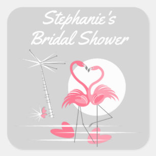 Flamingo Love sticker Bridal Shower square