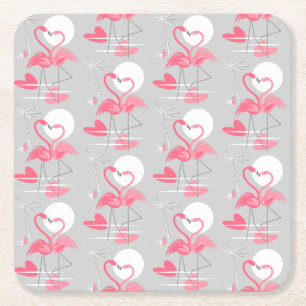 Flamingo Love Tiled coaster square