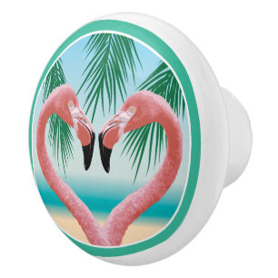 Flamingo Love (Tropical Valentine) Ceramic Knob