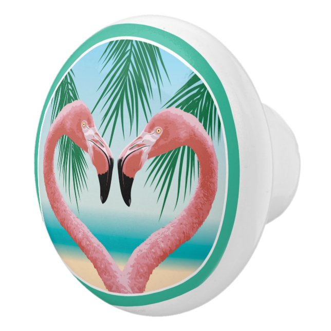 Flamingo Love (Tropical Valentine) Ceramic Knob (Right)